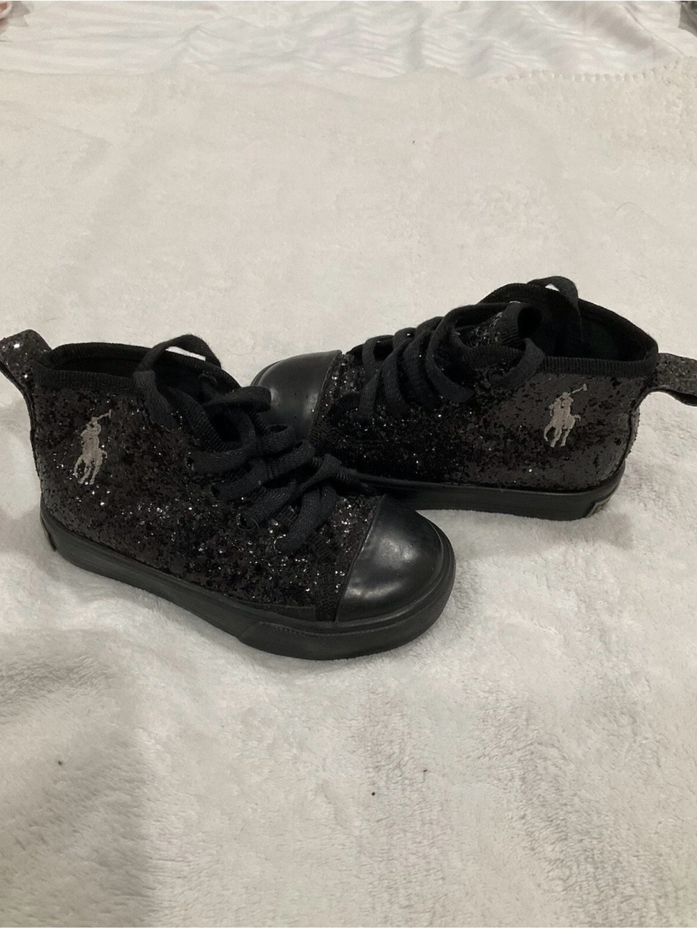 Polo Ralph Lauren Glitter High-Top Sneakers in Black. Size 7